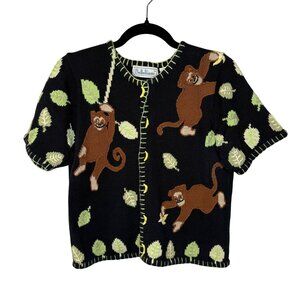 BellePointe Women’s Small Monkey Novelty Sweater Short Sleeve Jungle Animal